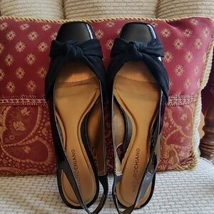 Arturo Chiang 8.5 Black Patent Leather Elastic Slingback Flats!
